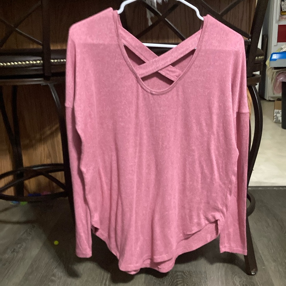 Pink Asymmetrical Long Sleeve Blouse